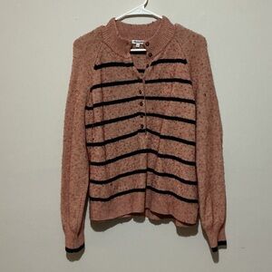 Madewell Pink and Black Striped Cowl Neck Sweater